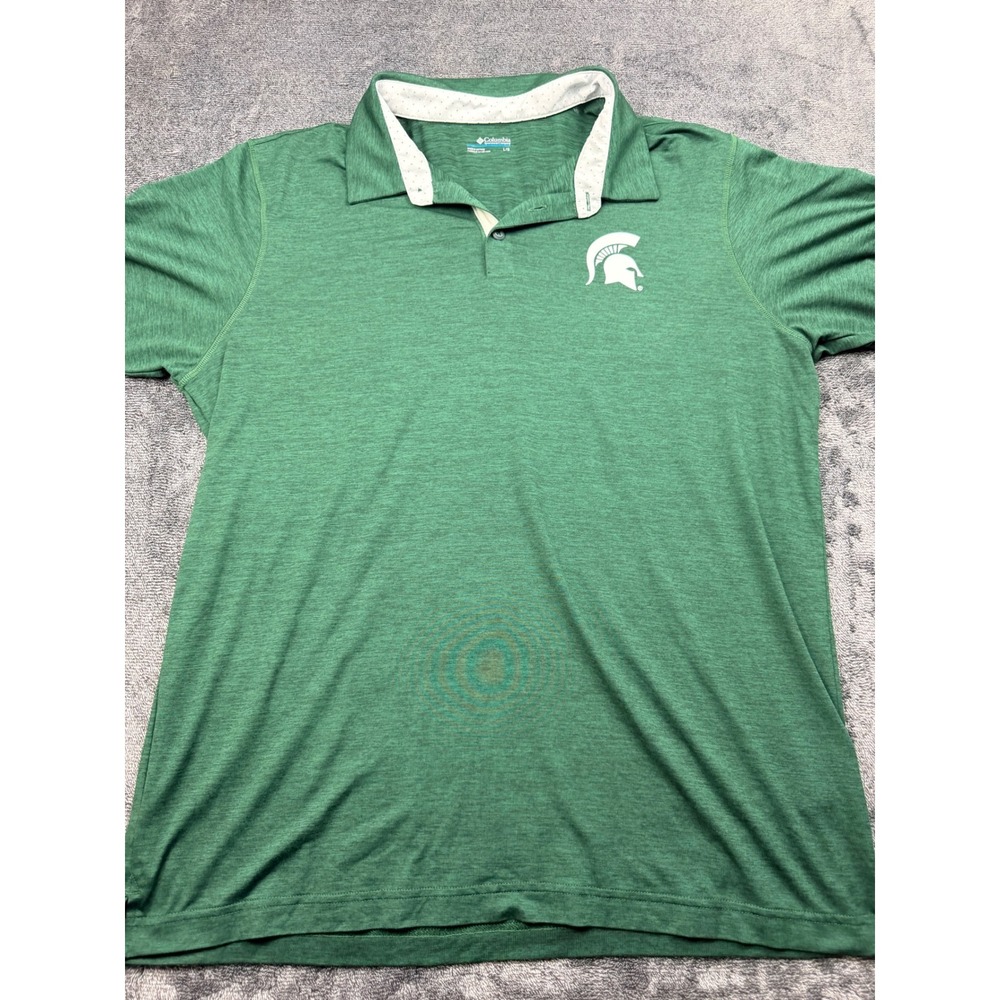 Columbia Michigan State Spartans Polo Shirt Mens Large Green Heathered MSU NCAA